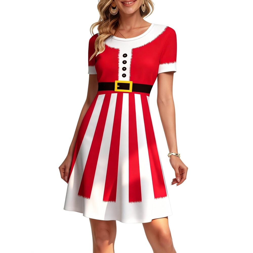 4475 Christmas Dress : Ugly Christmas Dresses A Line Short Sleeve Santa